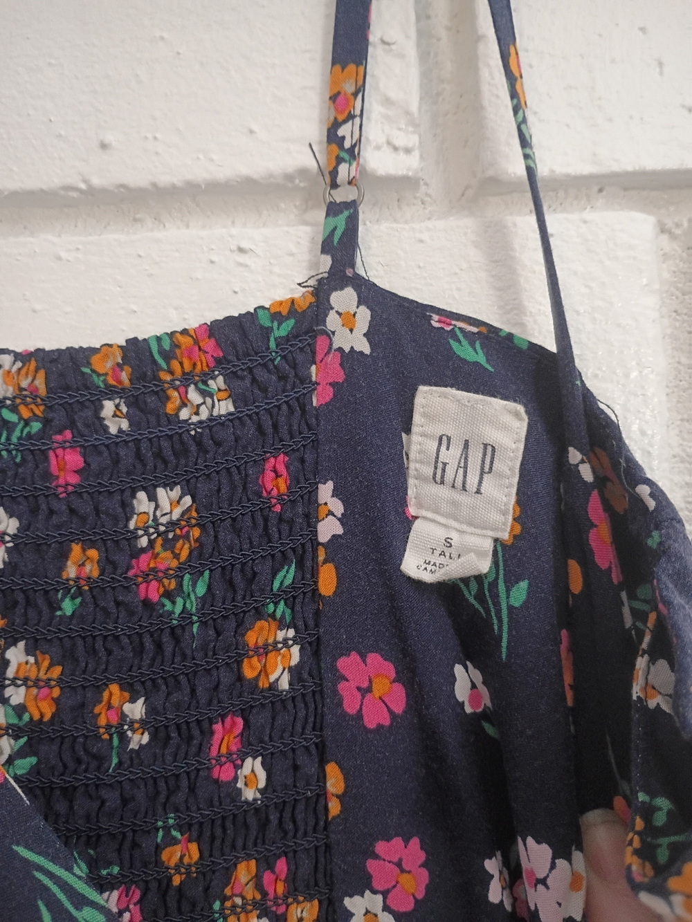 GAP Navy Floral Midi Dress Skirt with Pink & Orange Blooms Size S Tall - Picture 2 of 6
